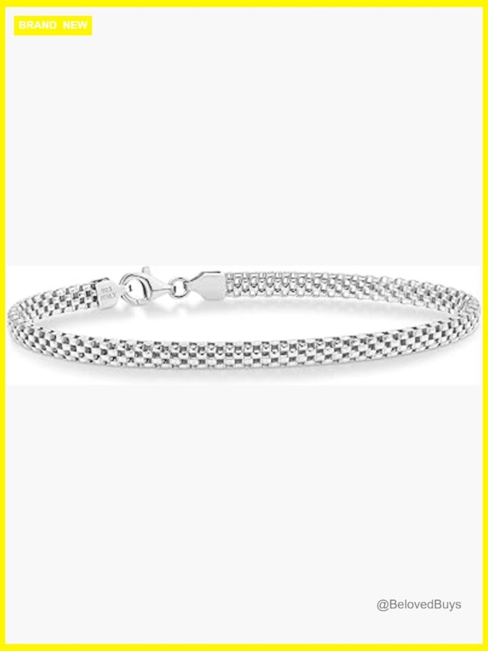 Sterling Silver Mesh Chain Bracelet 6.5 Inch Lobster Clasp Italian Made